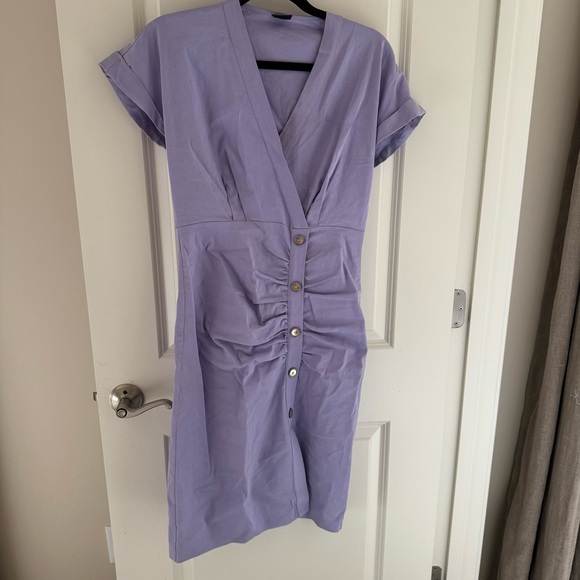 Pinko Lavender Purple Short Sleeve Asymmetric Button Front Dress | M - Picture 3 of 11